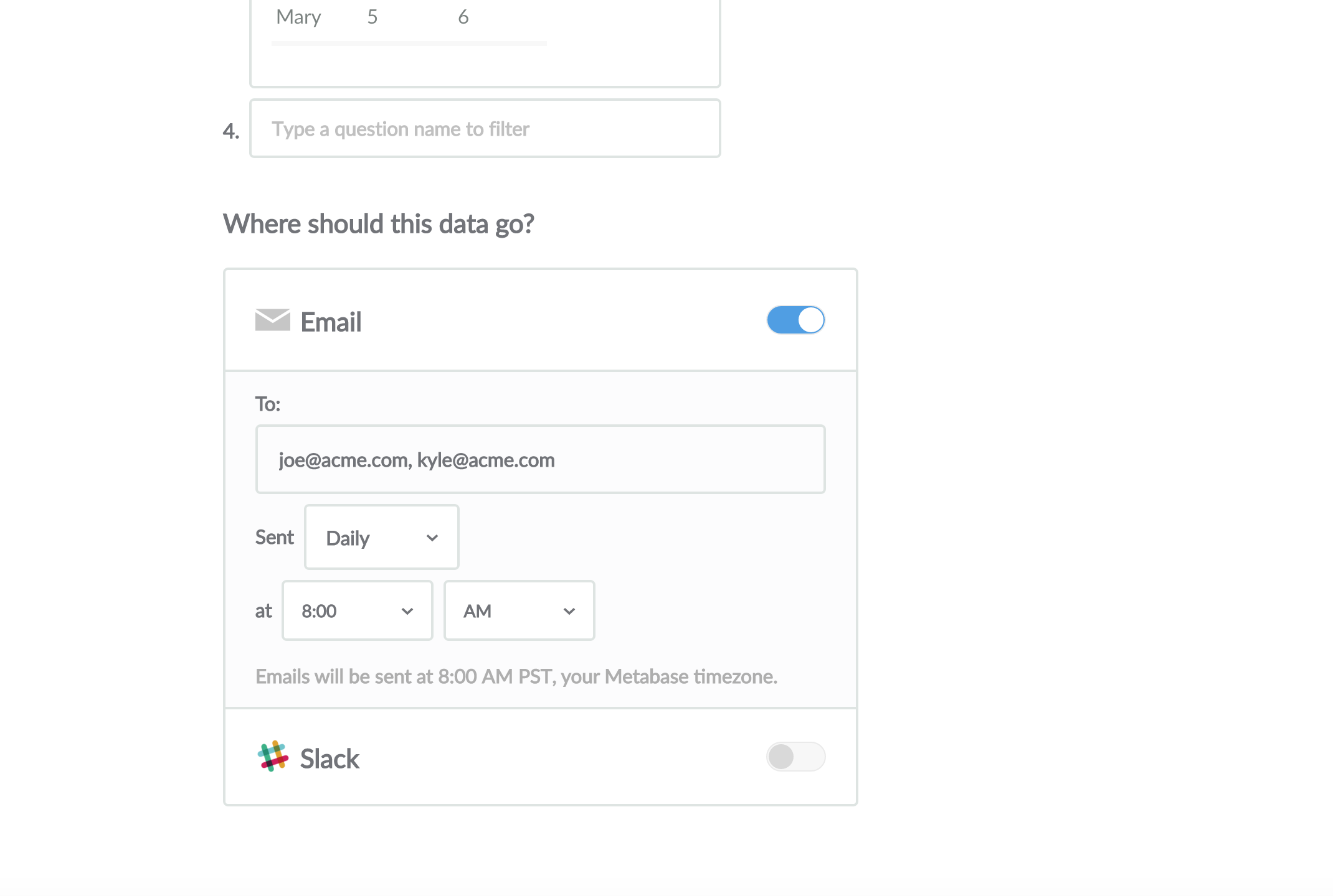 Setting the email schedule